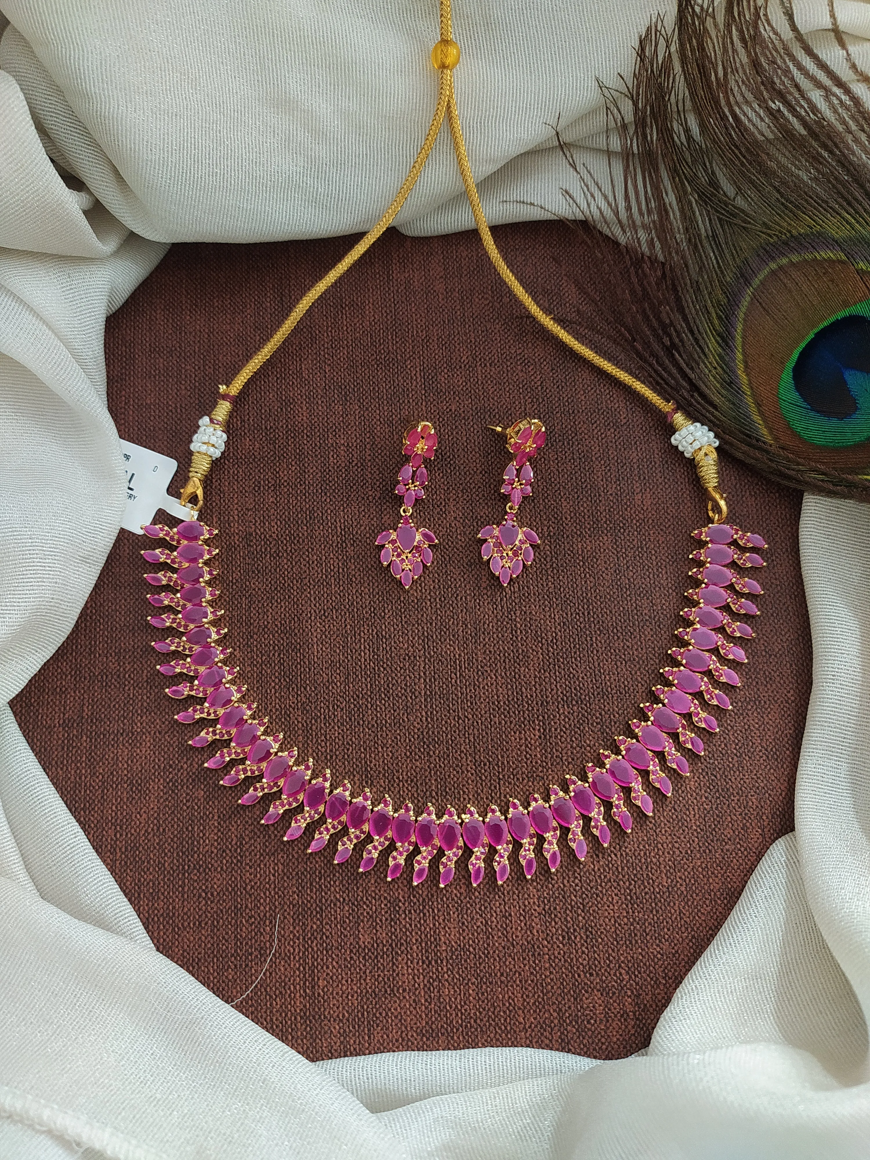 Dazzling Gold-Plated Ruby Necklace Set with Floral Zircon Accents