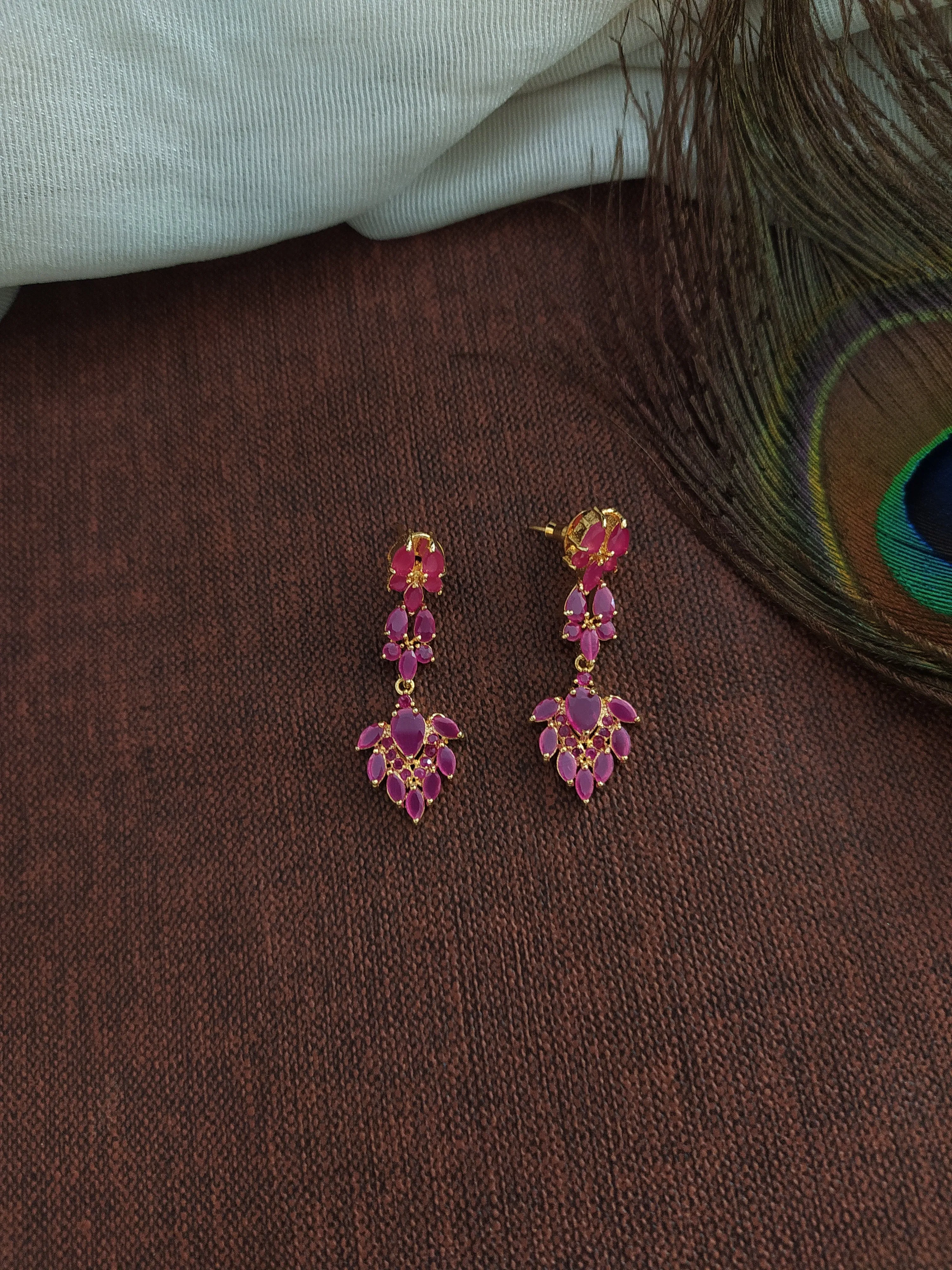 Dazzling Gold-Plated Ruby Necklace Set with Floral Zircon Accents