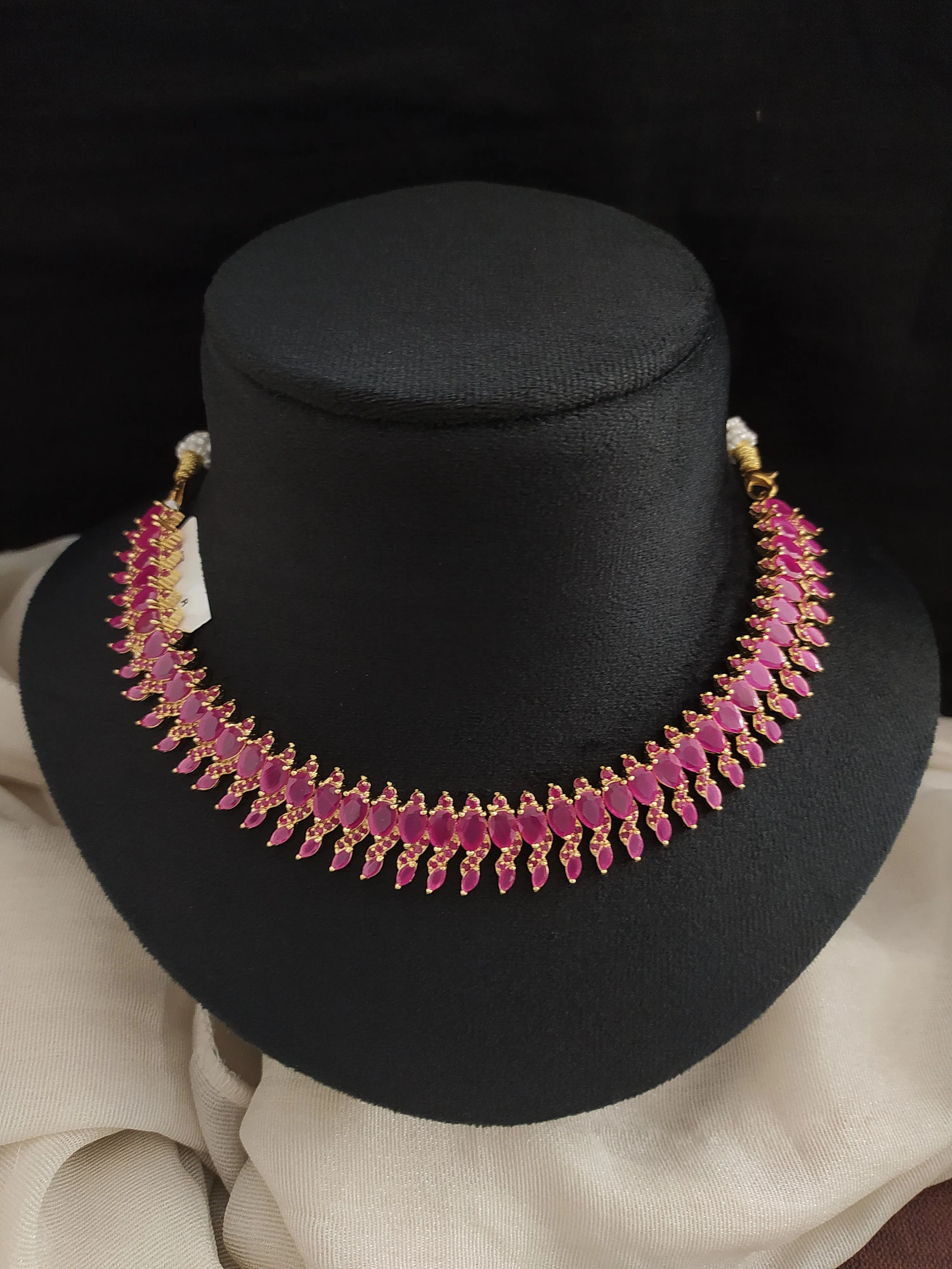 Dazzling Gold-Plated Ruby Necklace Set with Floral Zircon Accents