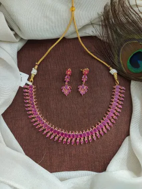 Dazzling Gold-Plated Ruby Necklace Set with Floral Zircon Accents