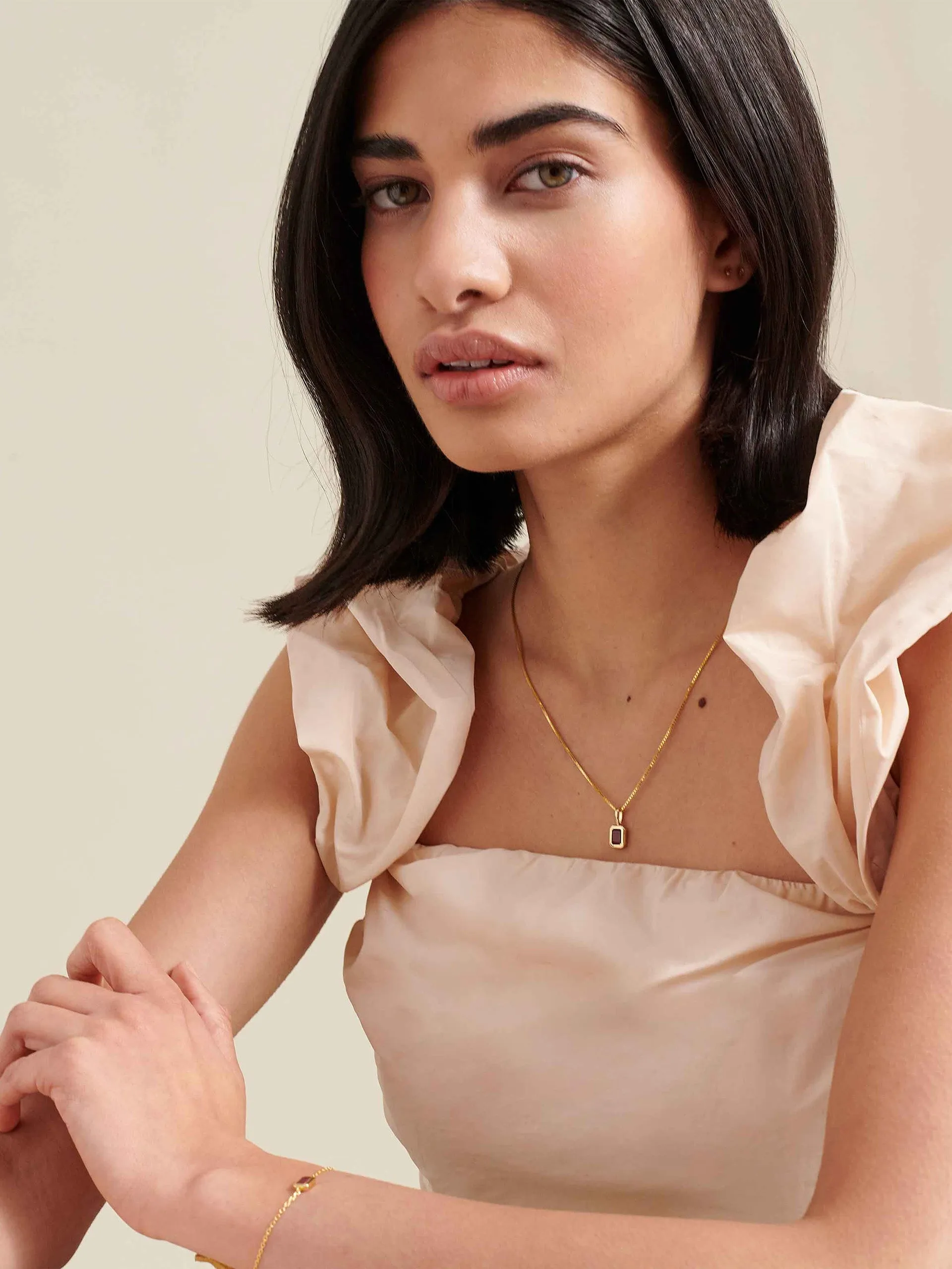 Deco blue topaz December birthstone necklace