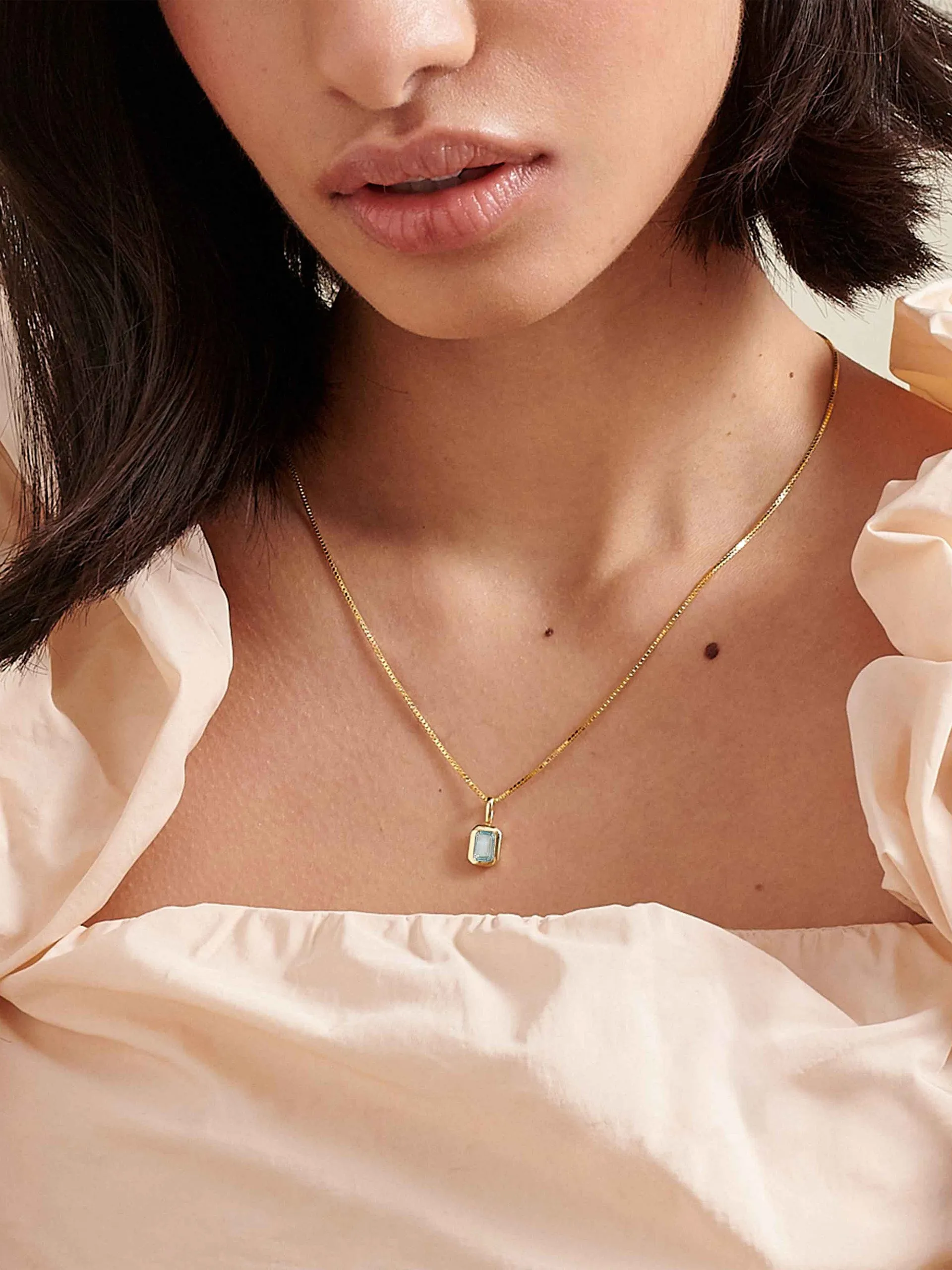 Deco blue topaz December birthstone necklace