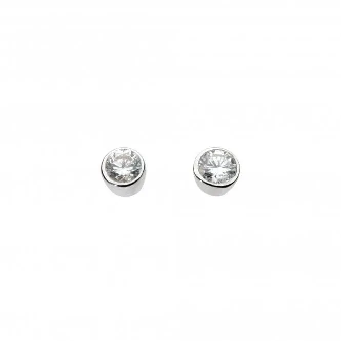 Dew Sterling Silver Small Round Cubic Zirconia Stud Earrings 3006CZ