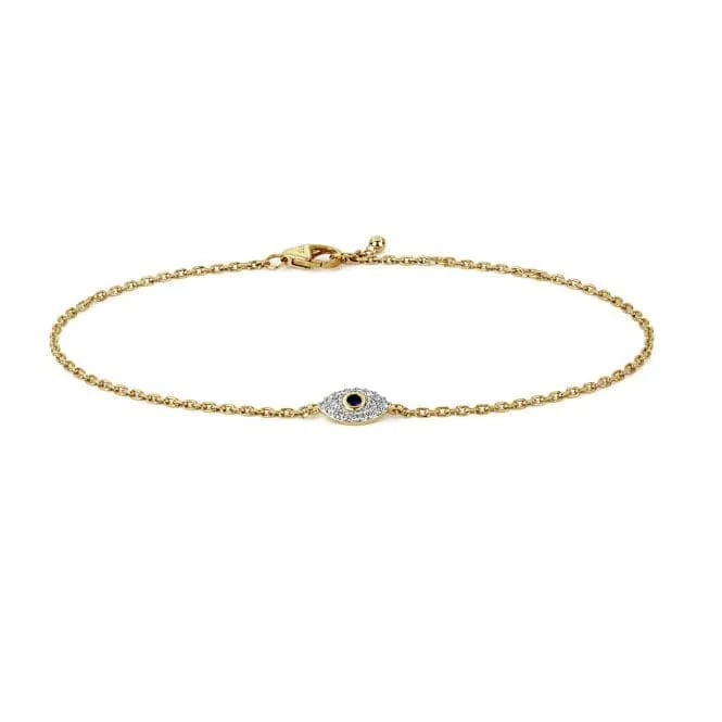 Diamond Jewellery 9ct Gold Diamond Evil Eye Bracelet BD036