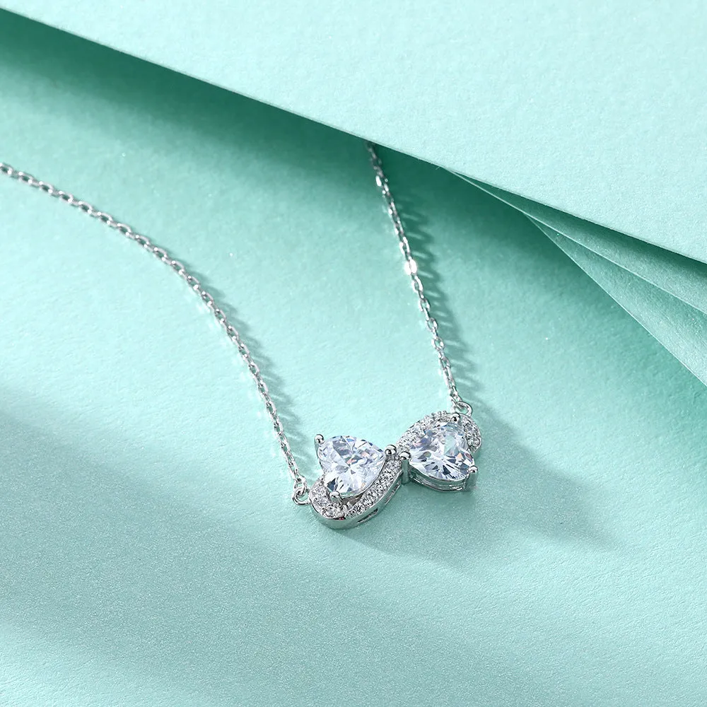 Double Heart Zircon Pendant Silver Necklace for Women