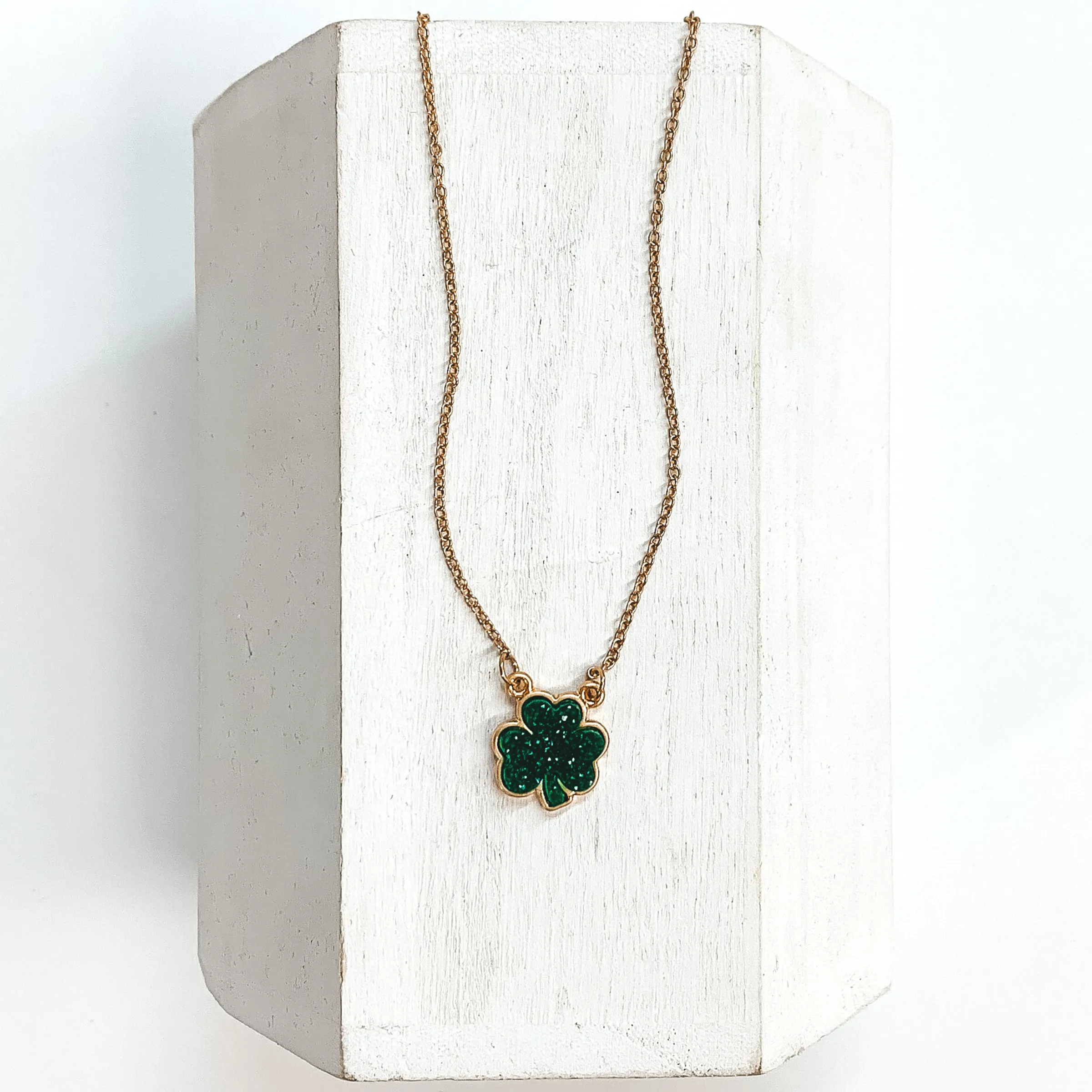 Druzy Four Leaf Gold Necklace in Green