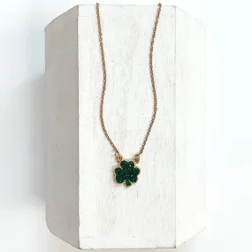 Druzy Four Leaf Gold Necklace in Green