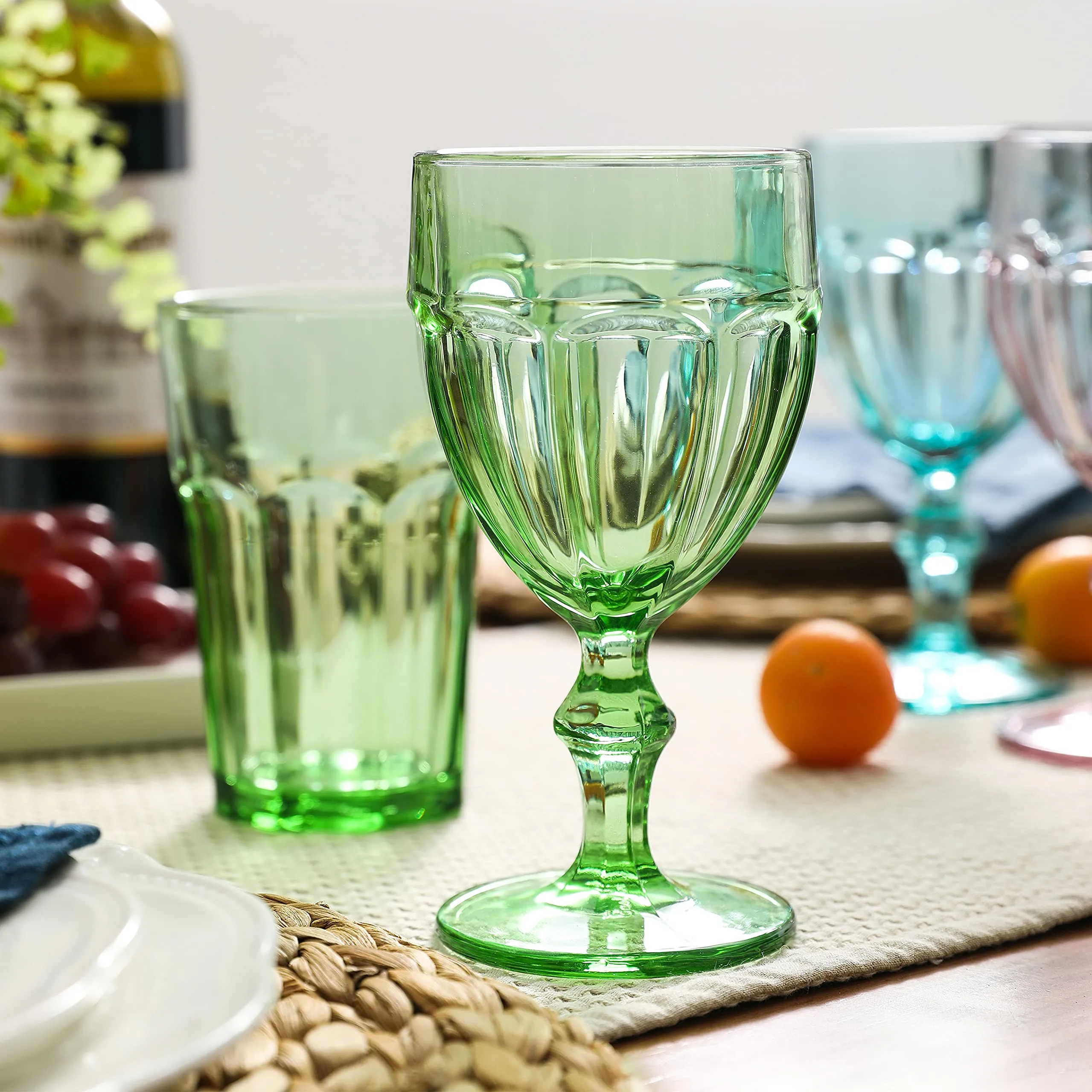 EAST CREEK | Colored Glass Goblets | Drinking Glasses Set of 6 | 8.5 oz Embossed Design