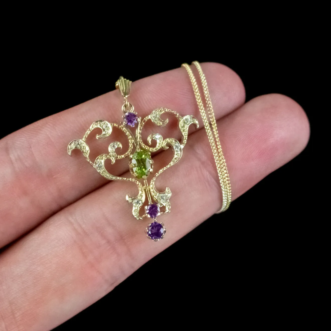 Edwardian Suffragette Style Pendant Necklace Silver 18ct Gold Gilt