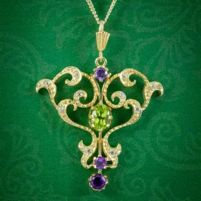 Edwardian Suffragette Style Pendant Necklace Silver 18ct Gold Gilt