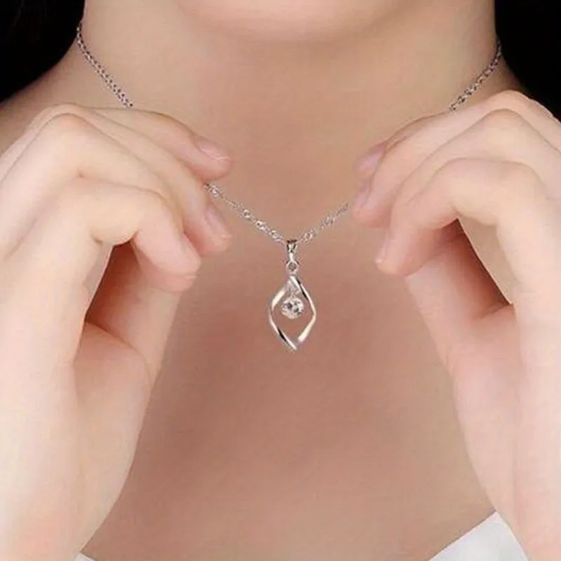 Elegant silver teardrop pendant necklace for womens bridal jewelry