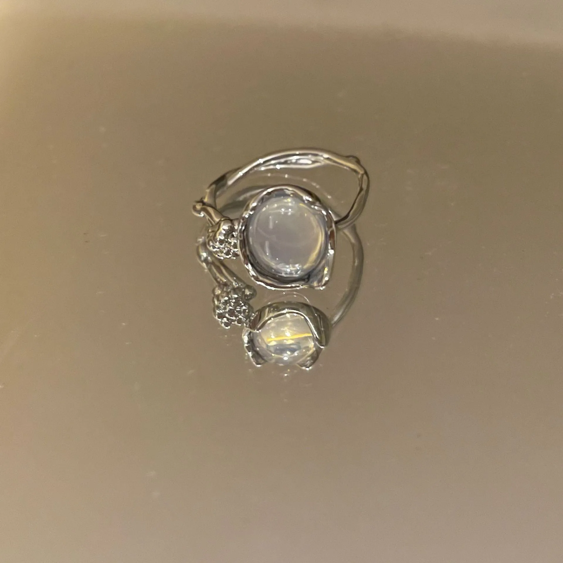Elegant White Opal Irregular Crystal Ring