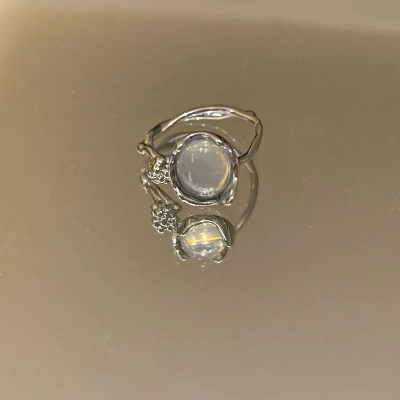 Elegant White Opal Irregular Crystal Ring