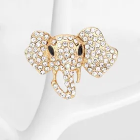 Elephant Clear Rhinestone Gold Stretch Ring