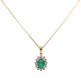 Emerald and Diamond Cluster Pendant White Gold
