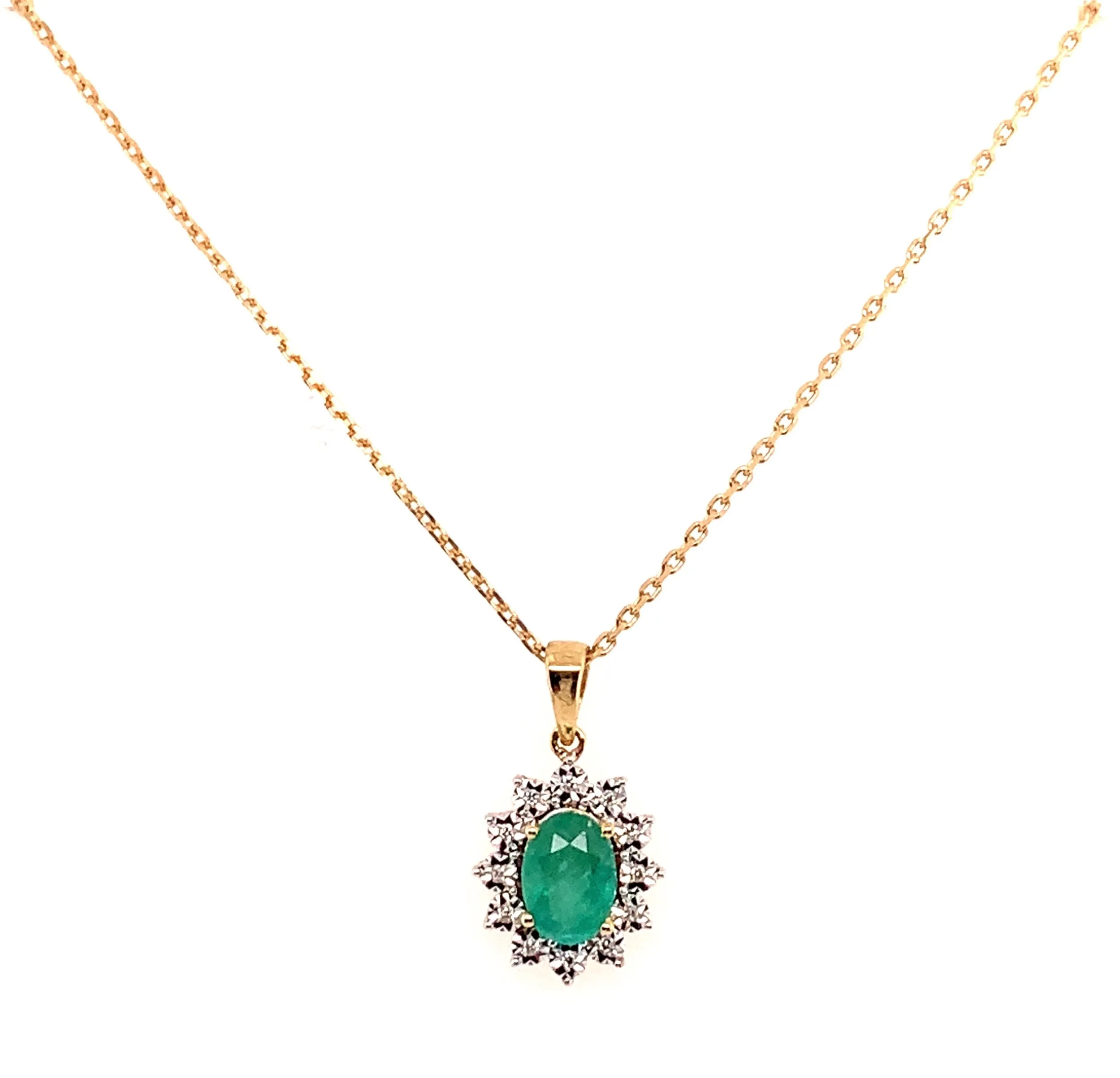 Emerald and Diamond Cluster Pendant White Gold