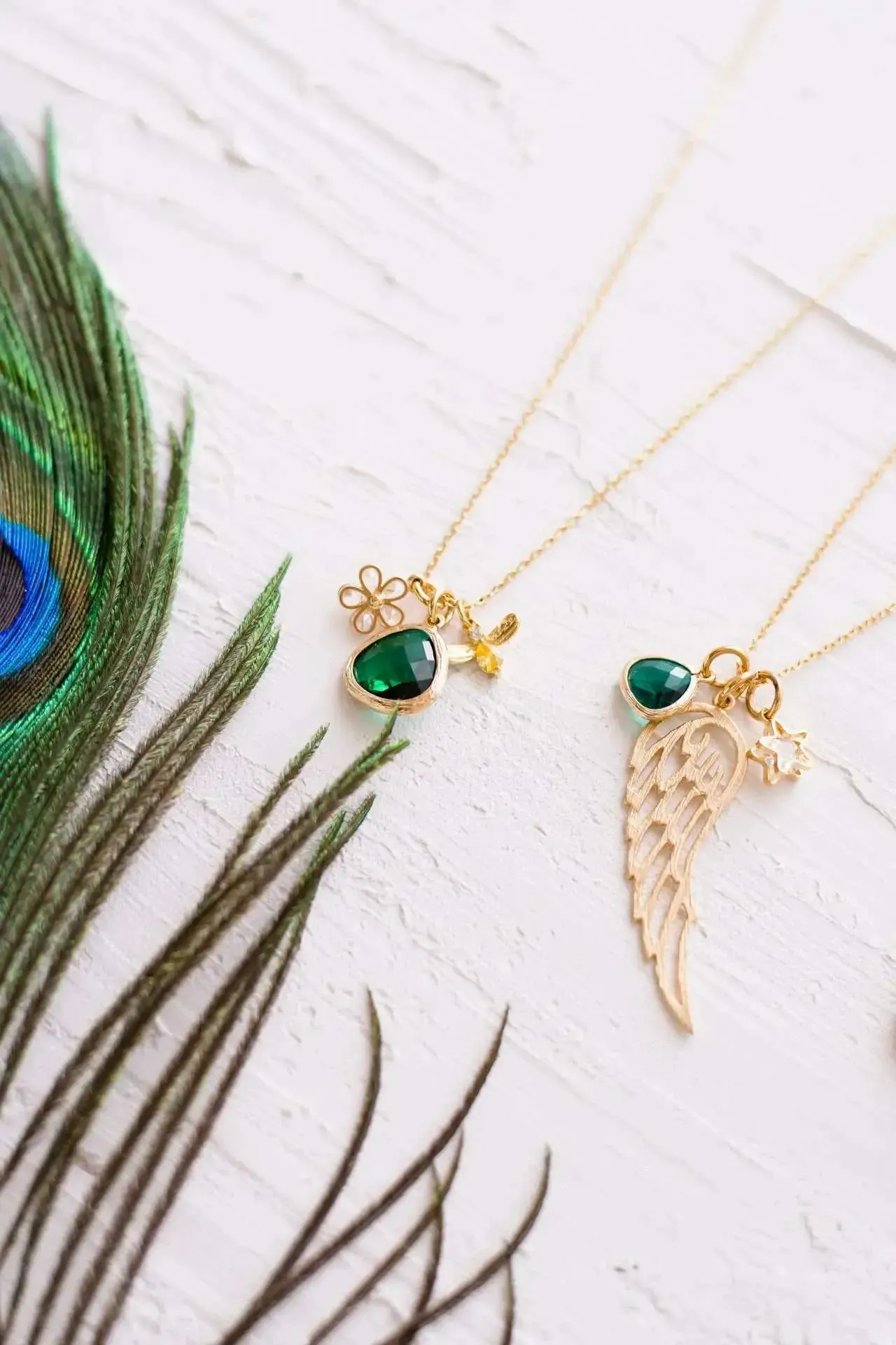 Emerald Angel Wing Necklace