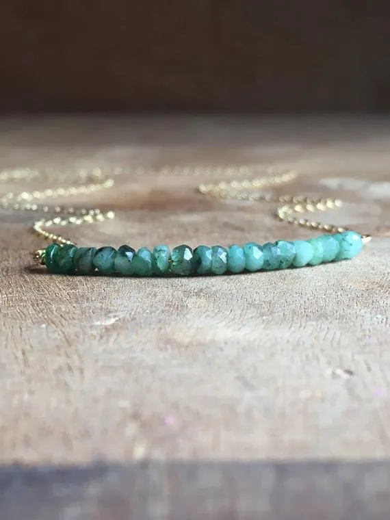 Emerald Bar Necklace on 14k Gold Filled or Sterling Silver Chain