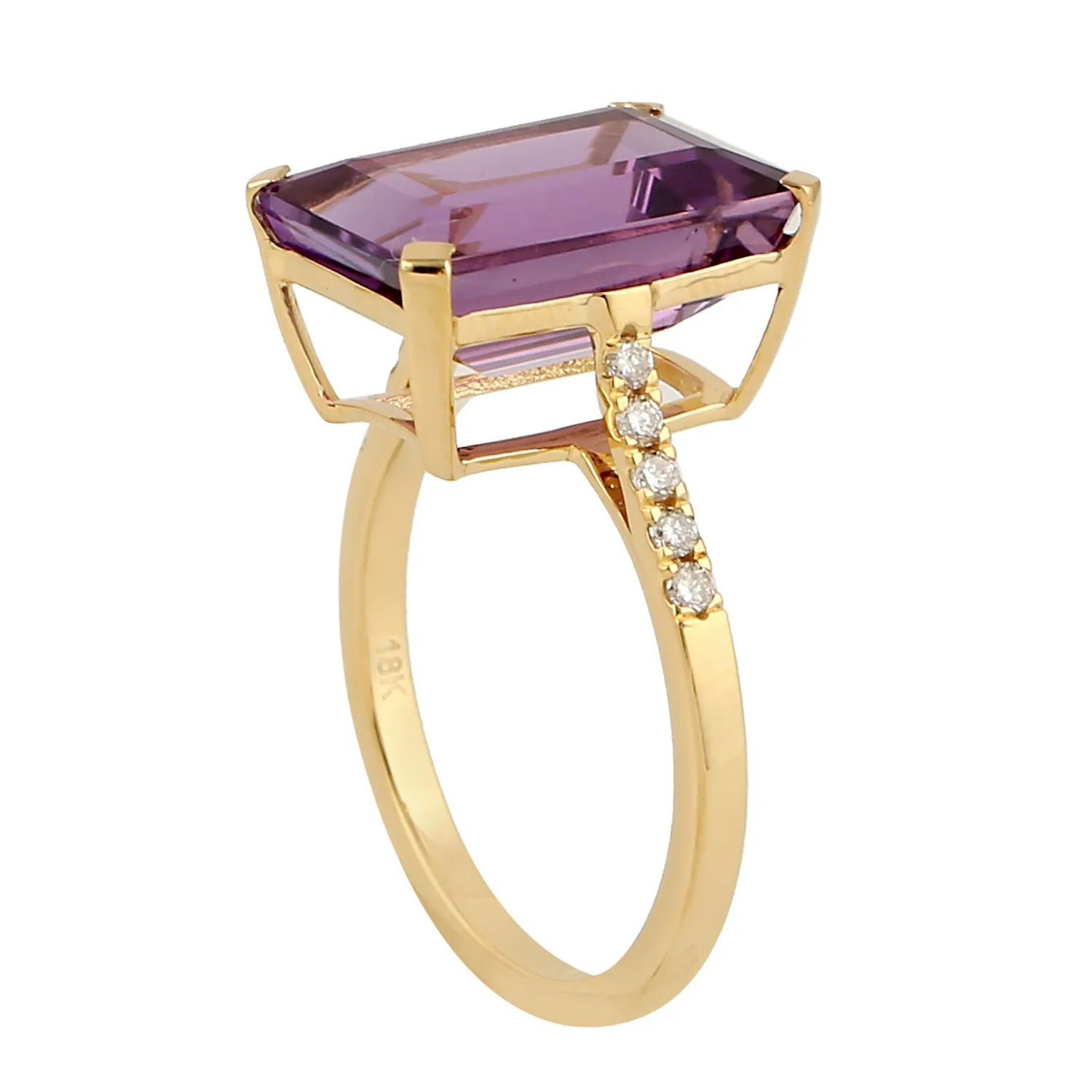 Emerald Cut Amethyst Diamond Accent Cocktail Ring In 18k Yellow Gold