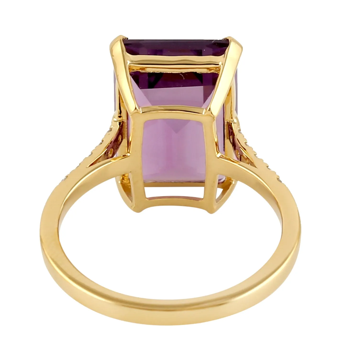 Emerald Cut Amethyst Diamond Accent Cocktail Ring In 18k Yellow Gold