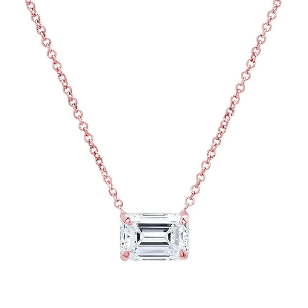 Emerald Cut Diamond Solitaire Necklace