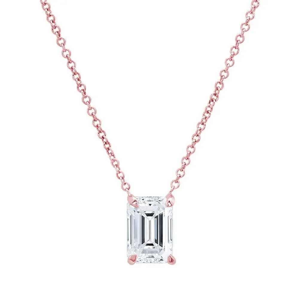 Emerald Cut Diamond Solitaire Necklace