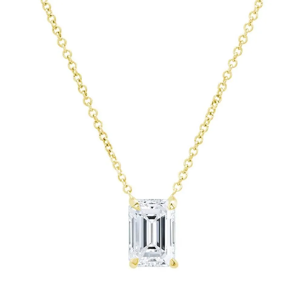 Emerald Cut Diamond Solitaire Necklace