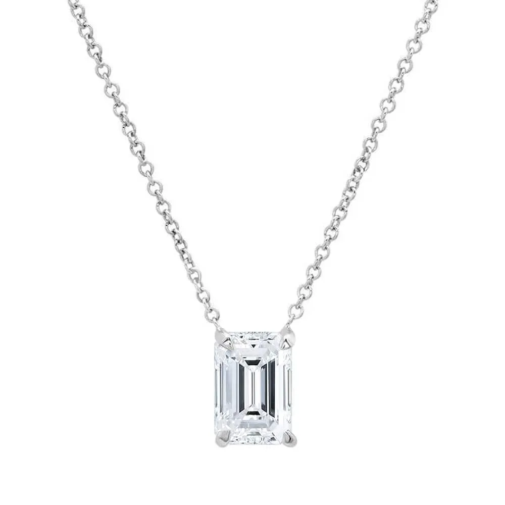 Emerald Cut Diamond Solitaire Necklace