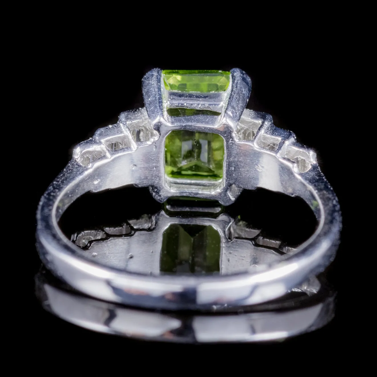 Emerald Cut Peridot Diamond Ring Platinum