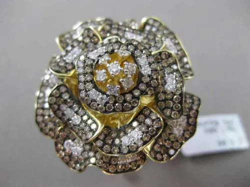 ESTATE MASSIVE 3.66CTW FANCY MULTI COLOR DIAMOND 18KT YELLOW GOLD 3D FLOWER RING