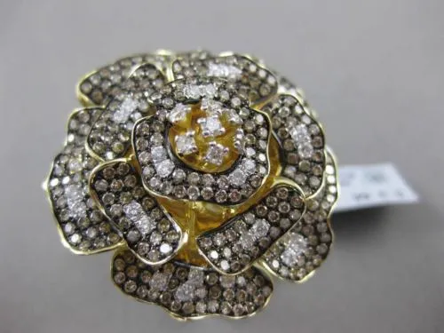 ESTATE MASSIVE 3.66CTW FANCY MULTI COLOR DIAMOND 18KT YELLOW GOLD 3D FLOWER RING