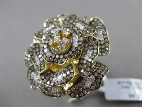 ESTATE MASSIVE 3.66CTW FANCY MULTI COLOR DIAMOND 18KT YELLOW GOLD 3D FLOWER RING
