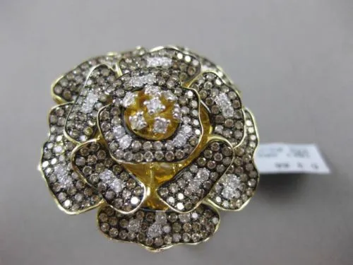 ESTATE MASSIVE 3.66CTW FANCY MULTI COLOR DIAMOND 18KT YELLOW GOLD 3D FLOWER RING