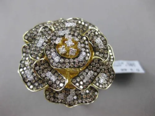 ESTATE MASSIVE 3.66CTW FANCY MULTI COLOR DIAMOND 18KT YELLOW GOLD 3D FLOWER RING