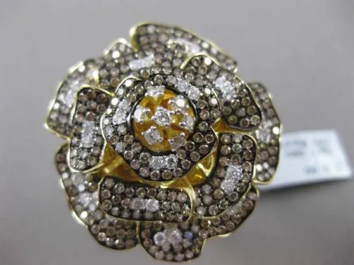 ESTATE MASSIVE 3.66CTW FANCY MULTI COLOR DIAMOND 18KT YELLOW GOLD 3D FLOWER RING