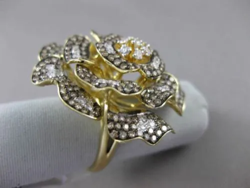 ESTATE MASSIVE 3.66CTW FANCY MULTI COLOR DIAMOND 18KT YELLOW GOLD 3D FLOWER RING