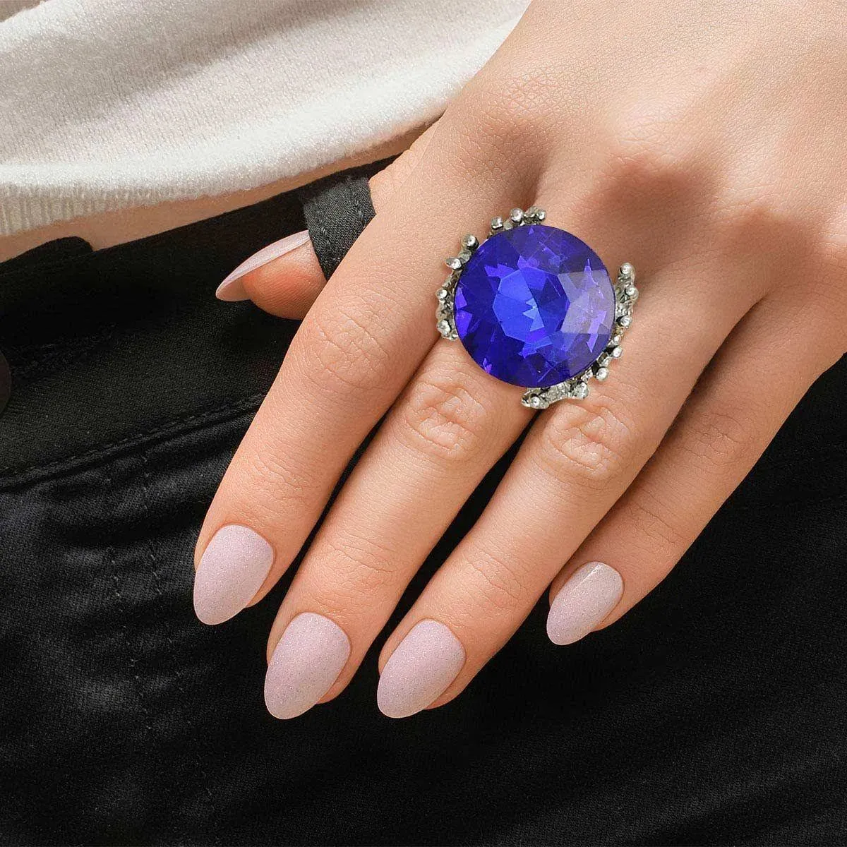 Exceptionally Royal Blue Cocktail Ring Silver Plated