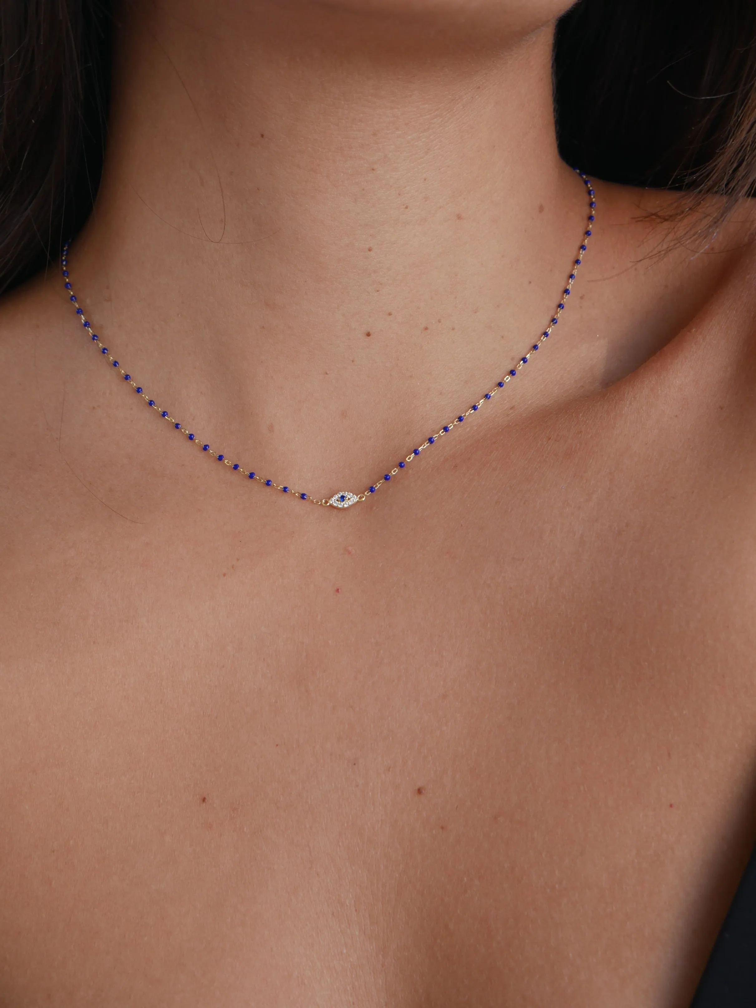 Eye Bead Necklace .925 Sterling Silver 14k Gold Plated Zircon Protection Luxury Necklaces