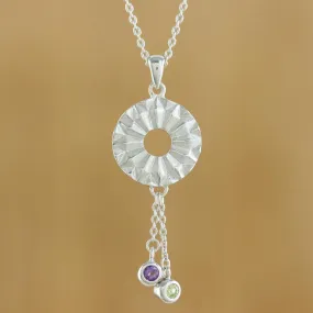 Facet Fascination Amethyst and Peridot Sterling Silver Circle Pendant Necklace