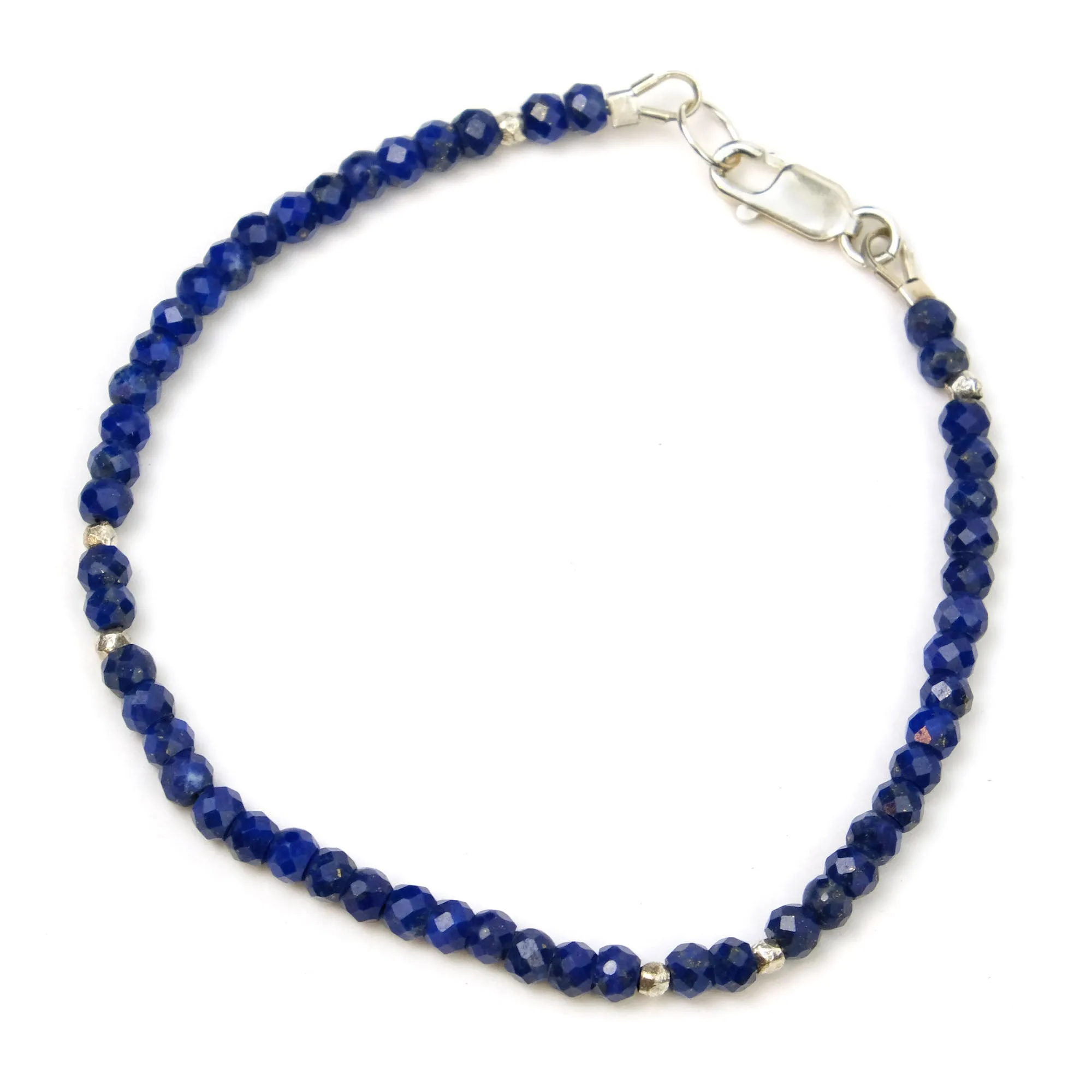 Faceted Lapis Lazuli and Sterling Silver Accents with Sterling Silver Lobster Claw Clasp