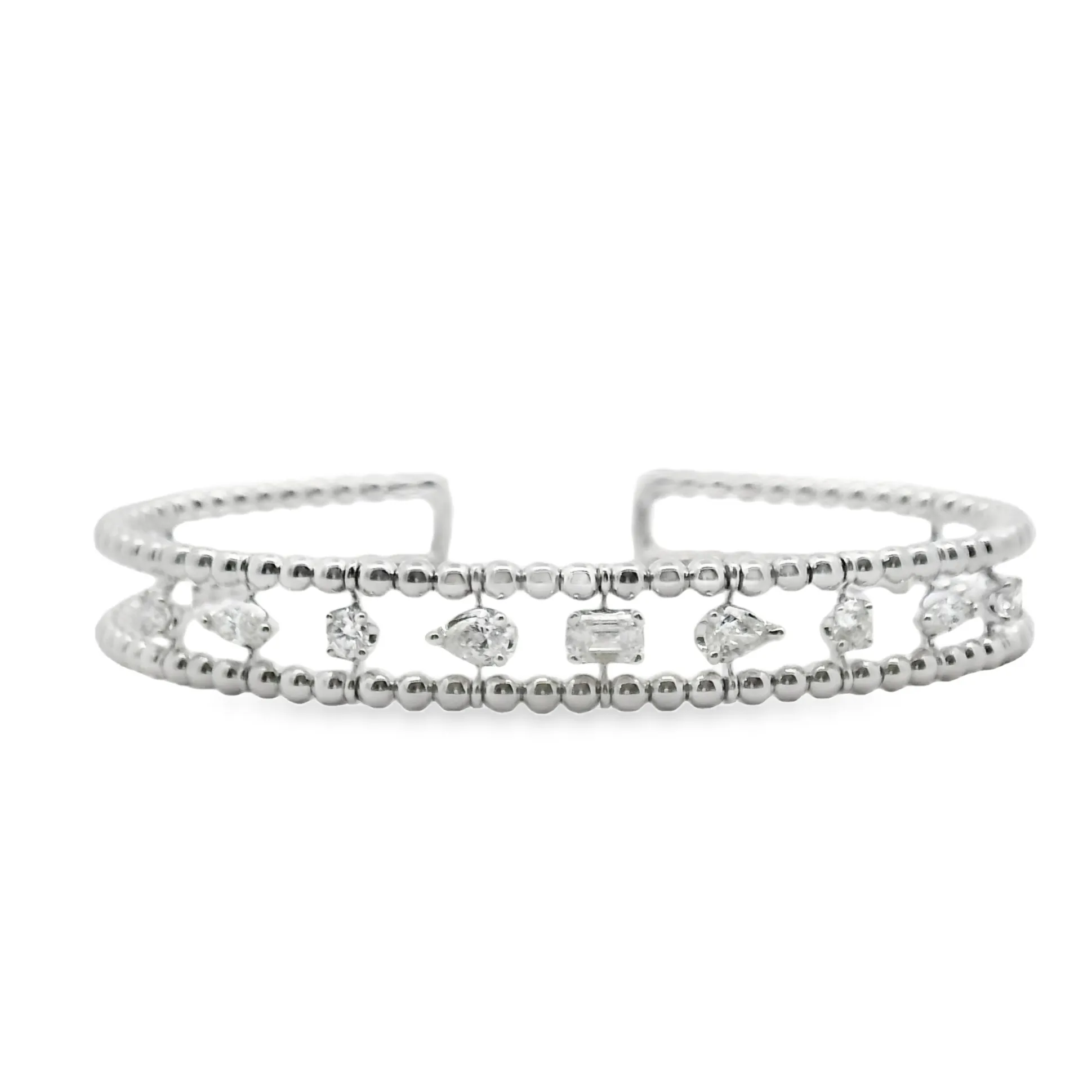 Fancy Cut Gold Beaded Cuff Bracelet