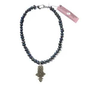 Freshwater Black Pearl Necklace with Ethiopian Cross