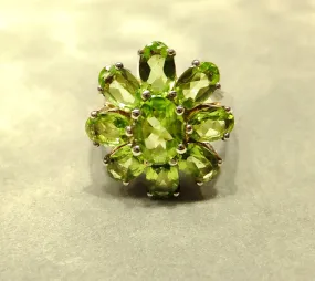 Genuine Peridot Gemstone Flower Ring In Sterling Silver