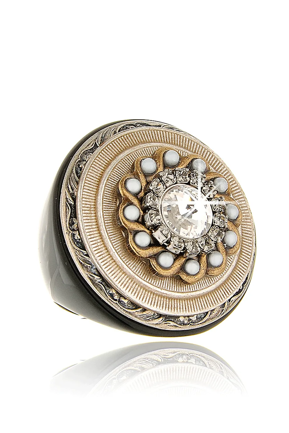 GLASS Pearl Crystal Cocktail Ring