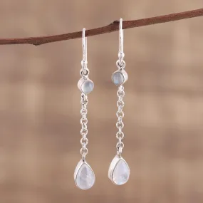 Glistening Teardrops Teardrop Rainbow Moonstone Dangle Earrings from India