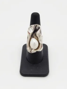 Golan Goldex Sterling Silver & Pearl Large Bold Abstract Modernist Cocktail Ring