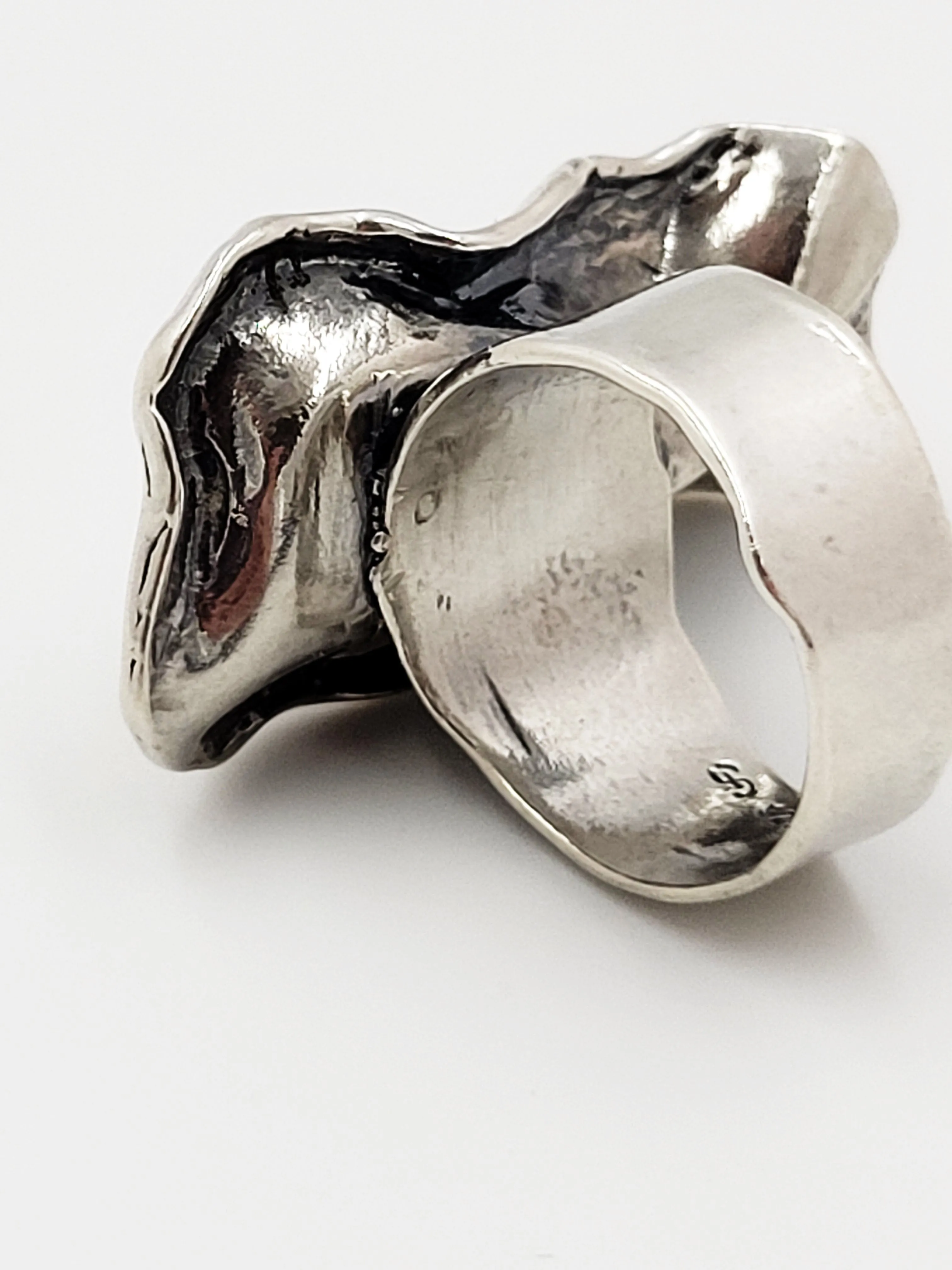 Golan Goldex Sterling Silver & Pearl Large Bold Abstract Modernist Cocktail Ring