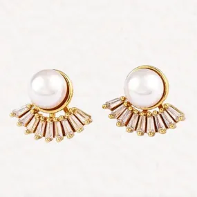 Gold Fan Pearl Stud Earrings