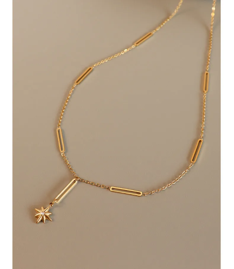 Gold Plated Titanium Necklace with Hexagram Zircon  Pendant