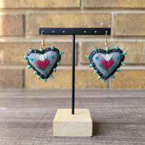 Gray sagrado corazon embroidered earrings